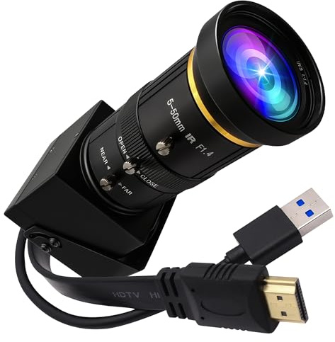 4K 60fps HDMI USB3.0 Kamera Manueller Zoom Webcam für Computer Externe Computer Kamera Teleobjektiv 10X Zoom PC Kamera Industrielle Mikroskop Kamera für Laptop Monito TV(5-50mm 10fach Zoomobjektiv)