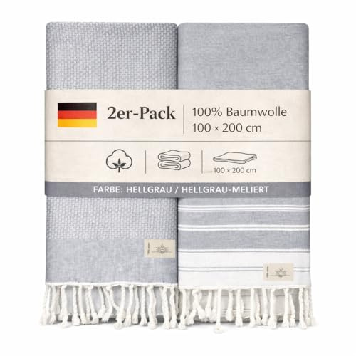 NOUR Telo mare turco di alta qualità, 100% cotone, confezione da 2, 100 x 200 cm, coperta da picnic, asciugamani per sauna e hammam, extra leggero, assorbente, ad asciugatura rapida, coperta da nuoto