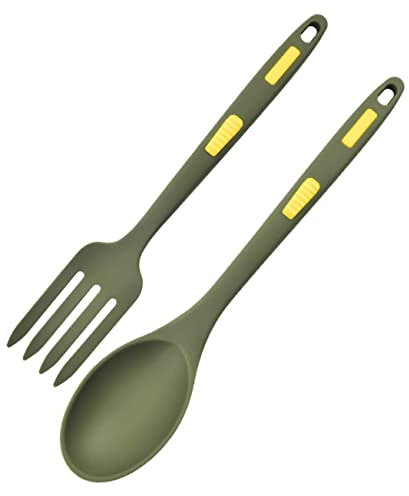 Mikinona Posate Da Cucina in Silicone Resistenti Al Calore Forchetta Lunga e Cucchiaio Per Pasta Multifunzionali Antiaderenti Design Ergonomico Per Uso Quotidiano e Mescolare Facile