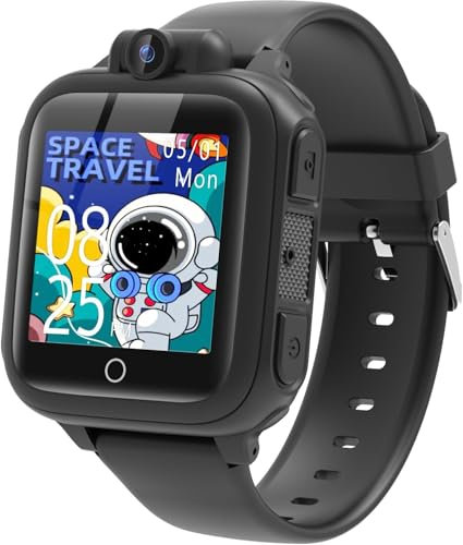 Awatty Kids Smart Watch for Boys Girls, Fashion Smartwatches for 5-12 Year Olds Children, Birthday Gift Toy for Kids, Digital Watch with 14 Puzzle Games and 90° Rotating Camera (Black)