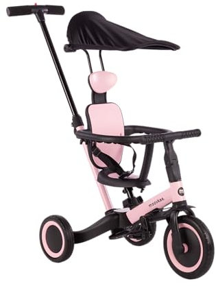 moovkee Dreirad ab 1 Jahr mit Schubstange 6in1 - Kinderdreirad mit Sonnendach - Dreirad mit Schiebestange - Fahrrad für Kinder bis 5 Jahre