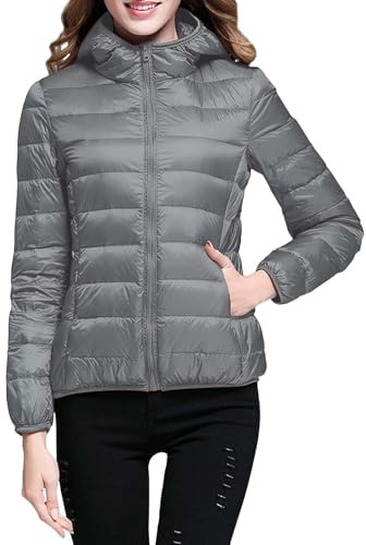 CUTeFiorino Chaqueta acolchada de invierno para mujer, chaqueta de plumón cálida para mujer, chaqueta acolchada ligera para mujer, con capucha, chaqueta de invierno con cremallera, parka de invierno,