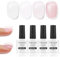 Vnicesli Gel Nail Polish, 4 Colors Rubber Base Gel for Nails, Soak Off UV/LED Jelly Clear Milky White Nude Pink Gel Polish, Translucent Rubber Base Coat Nail Strengthener, Nail Rhinestones, Kit 04-24