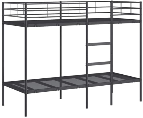 vidaXL Våningssäng utan madrass svart 75x190 cm stål, sängram, sängbotten, sovrum möbler, loftsäng, våningssäng ram, enkel våningssäng sängram