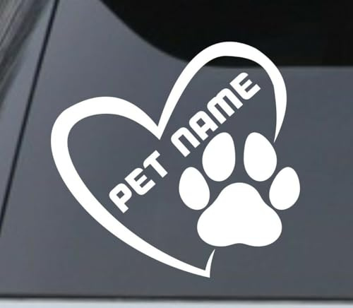 Rakelfix Pfote Hund Hundename Herzschlag Herz Wunschname Aufkleber Größe/Farbe ANPASSBAR Sticker Autoaufkleber