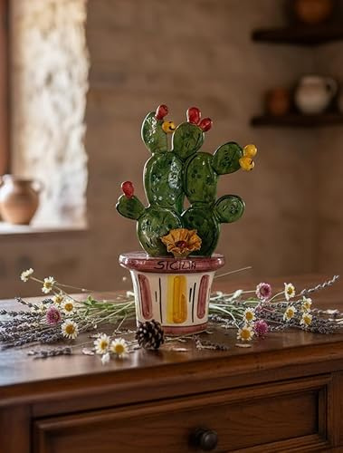 Piantina vaso ficodindia decorativo in ceramica di Caltagione realizzato a mano (AMARANTO)