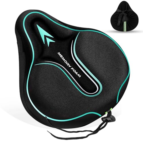 Memory Foam Bike Seat Cover Padded, Soft Bike Cushion for Men & Women, Comfortable Bike Accessories for Bike, Outdoor Indoor Cycling(Green)