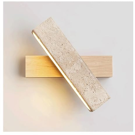 SJHPZG Aplique de Pared LED Cuadrado de travertino con rotación de 180°, de Piedra Natural, para Interiores, luz cálida de 3000 K, Moderno Aplique de Madera para baño Dormitorio y Sala