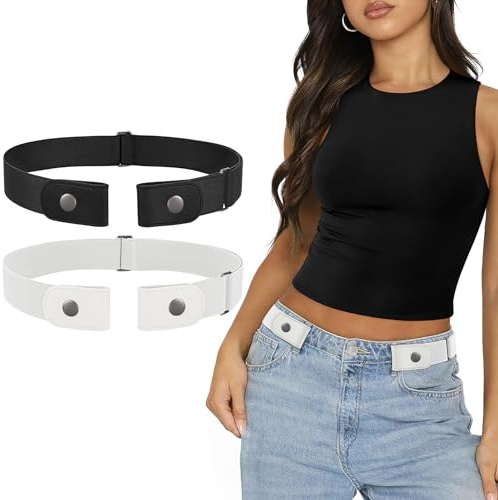 SANSTHS Gürtel Ohne Schnalle Damen Elastischer Stretchgürtel Damengürtel | mit Druckknopf, Schnellverschluss, Schnallenloser Unsichtbare Gürtel, für Jeans, Gummiband, vielseitig