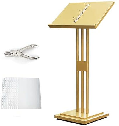 PQXQZ Porta Menu Esterno Moderno Espositore da Terra per Interni ed Esterni con Perforatore e Borsa Portadocumenti Porta Poster(Gold)