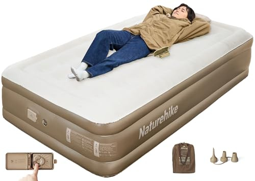 Naturehike Materasso Gonfiabile Triplo con Pompa Integrata Ricaricabile - 45cm Letto Gonfiabile Autogonfiante per Campeggio e Casa - Materassino Campeggio Portatile (Singolo (190x100x45 cm))