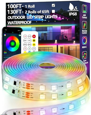 httpsmp 30m Outdoor LED Strip Light Waterproof,IP68 Outside RGB+IC Lights Strip with App/Remote Control,Chase Mode,Music Sync Light for Balcony,Deck,Rooftop,Garden,Pool