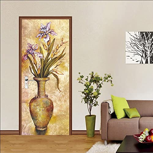 Türaufkleber 3D 90x200 cm Vintage Vase Türtapete Selbstklebend Türposter PVC Türfolie Poster Fototapete Wandbild DIY Entfernbar Aufkleber Wasserdichte Tapete
