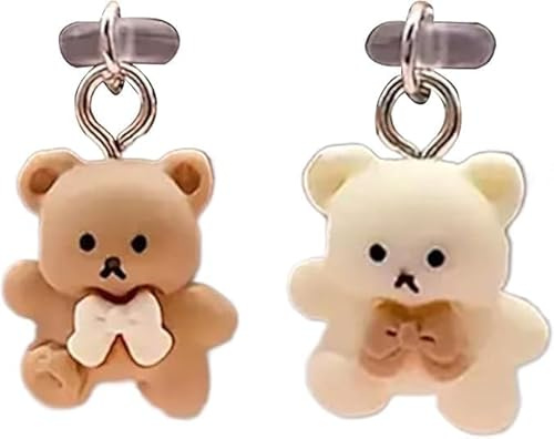 2 Pcs Cute USB C Dust Plug, Cartoon Bear Type C Dust Plug Cover, Type C Dust Plug with Bear Pendants, Phone Charging Port Protector, USB C Anti Dust Cover for Cell Phone