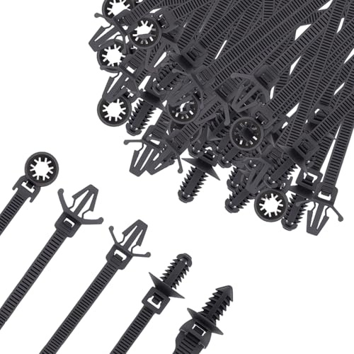 Universal Kabelbinder für Autohalterung,130 Stück Universal Push Mount Kabelbinder,5 Größen Zip Ties, für Bau, Innen-Drahtbündelung Auto, Haushalt, Reparatur & Maschinen (Schwarz)