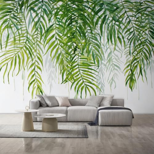 Genérico Papel Pintado Hojas de Palma 300X210cm, Papel Pintado Pared Hojas Verde Minimalista Acuarela Salon, Dormitorio, Oficina, Decorativos D29