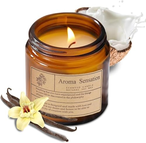 Duftkerzen, Herbst Duftkerzen, Bio-Kerzen, ungiftig, Sojakerzen, Dosenkerzen für den Duft zu Hause, Kerzen für Männer und Frauen, Stressabbau, Meditation, Yoga (Kokosnuss Vanille 200g)