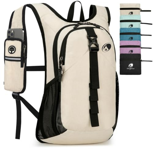 Outplea Sac à dos de Randonnée Pliable pour Hommes Femmes 15L, Petit Sac à Dos Décontracté Léger Étanche avec pour Camping Voyage Extérieur Randonnée, Beige