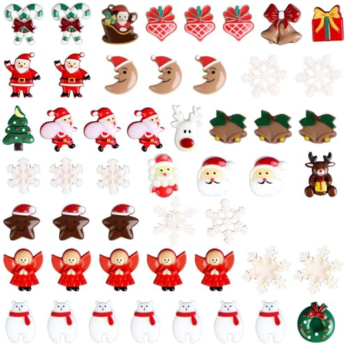 BUZUYIWAR 50 Pièces Ornements Miniatures de Noël, Miniature de Résine Figurines Mini Père Noël Bonhomme de Neige Renne Jingle Bell Hochet pour Noël Cadeau Fée Jardin Maison de Poupée