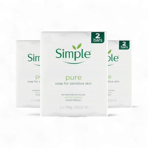 Simple Pure Soap 6 Bar Multi-Pack (3 x Twin Packs) – Gentle & Moisturising Cleansing Bar for Sensitive Skin – Fragrance-Free, Hypoallergenic & Dermatologically Tested