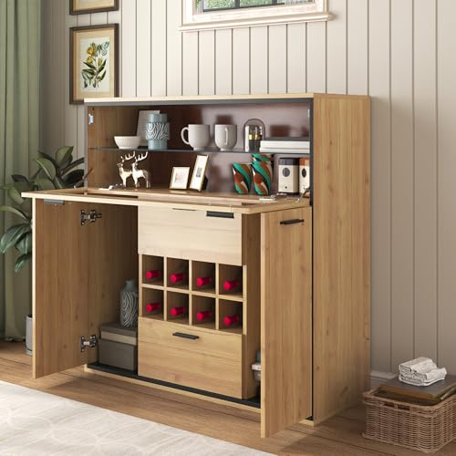 ZKLOEP Armario para vino con estante de cristal y puertas dobles, soporte para vino – almacenamiento perfecto en un elegante aparador