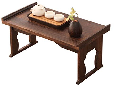 Bärbart frukostbord i trä litet vikbart tebord minimalistisk design kompakt storlek 80 x 40 x 38 cm perfekt för användning hemma och utomhus – brun färg