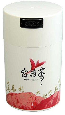 Teavac 6-Ounce Vacuum Sealed Tea Storage Container, White Cap and Body/Red Tea Sign