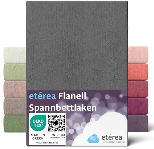 etérea Flanell Spannbettlaken 180x200-200x200 cm Anthrazit für 15-25 cm Steghöhe 100% Baumwolle - Oekotex Spannbetttuch Matratzen Bett Bezug - Biber Bettlaken 180x200cm - 200x200cm Grau