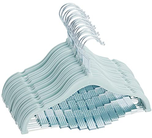 Juvale 24-Pack Light Blue Velvet Hangers - Kid Hangers with Clips - 360 Degree Swivel Hook & Space-Saving Design - 12 x 8 in, Light Blue