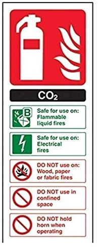 V Safety 11004AC-S Co2 Id Fire Extinguisher Sign, Portrait, Self Adhesive Vinyl, Black/Green/Red, 75 mm x 200 mm
