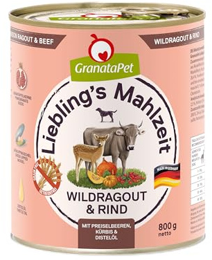 GranataPet Liebling’s Mahlzeit Carne di Selvaggina e Manzo, Cibo per Cani Umido, Scatolette Senza Cereali e Zuccheri Aggiunti, Alimento Completo per Cani, 6 x 800 g