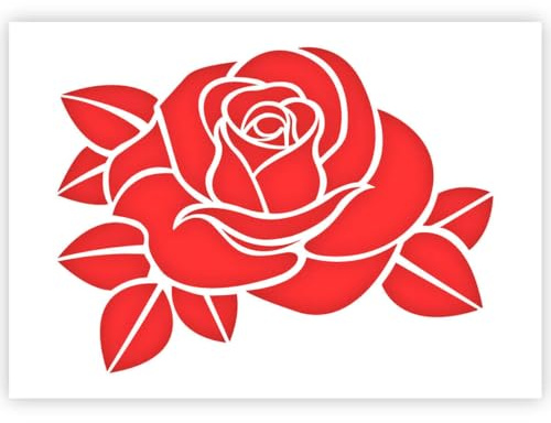 QBIX Rose Schablone - Rose Knospe Schablone - Blume Schablone - Blätter Schablone - A5 Größe - wiederverwendbare DIY Schablone zum Malen, Backen, Basteln, Wand, Möbel