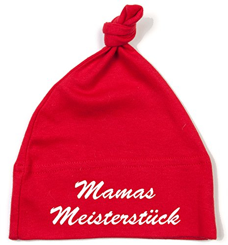Schnoschi Babymütze in rot mit Mamas Meisterstück hochwertig Bestickt/gestickt