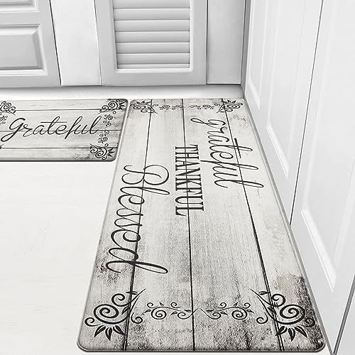 HEBE Anti Fatigue Kitchen Mat Set of 2 Non Slip Cushioned Kitchen Mats for Floor Waterproof Farmhouse Kitchen Rugs and Mats Set Comfort Standing Desk Mat Carpet for Sink,Office,Laundry