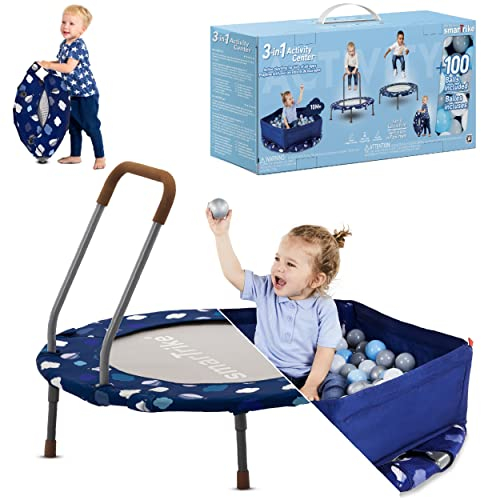 smarTrike Indoor-Trampolin für Kinder mit Griff, faltbar, für Kinder von 1 bis 5 Jahren (Bällenschild und Trampolin, Marineblau)