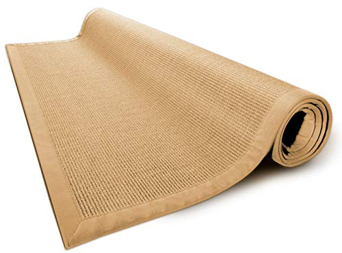 Floordirekt Kratzteppich für Katzen | Aus robustem & natürlichem Sisal | Verschiedene Bordürenfarben | Zum Spielen und Kratzen (70 x 130 cm, Natur)