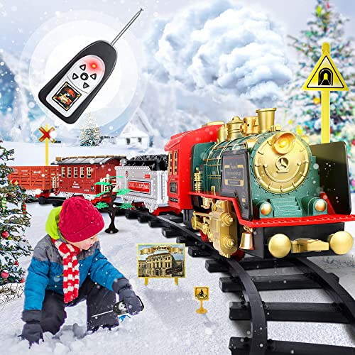 FRUSE Elektrischer Zug Spielzeug,Spielzeugeisenbahn Set mit Rauch, Licht und Sound, 4 Wagen,Eisenbahn Kinder Elektrisch mit Dampflokomotive, Frachtwagen und Schienen, Ideal für Kinder ab 3 Jahren