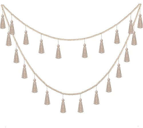 Janinka Tassel Garland Boho Classroom Decor 9.8ft Macrame Wooden Bead Garlands Wood Beads Banner with Tassels Boho Wall Hanging Banner for Classroom Bedroom Nursery Home Decoration(Classic Color)