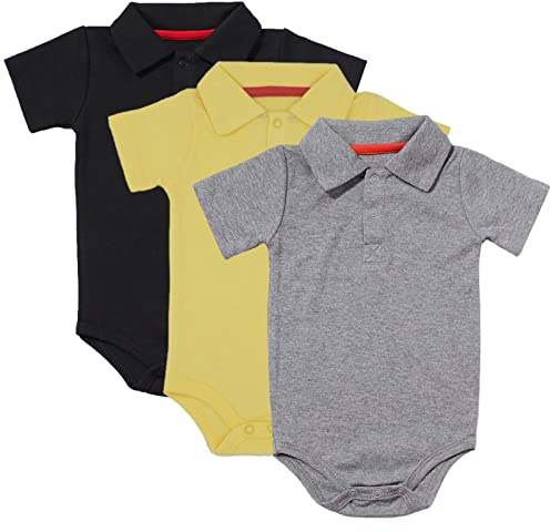 amropi Bebé Niños Body Manga Corta Mono Pack de 3 Mameluco Algodón Pelele Conjuntos Negro/Gris/Amarillo,18-24 meses