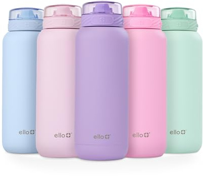 Ello Cooper Vacuum Insulated Stainless Steel Water Bottle with Soft Straw and Carry Loop, Double Walled, Leak Proof, Lilac, 32oz