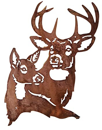itsisa Wandbild Hirsch Paar 50x30 cm Hirschkopf im Rost Design - Rostfigur Hirsch, Deko Bild, Gartendeko, Metalldeko, Terrassendeko