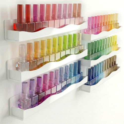 YMVV 15 Nail Polish Racks Wall Mounted Shelf,6 Pack White Acrylic Nail Polish Organizer Nail Supplies for Nail Techs,Great Display for Salons Retailers