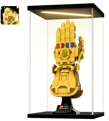 Instnovny Acrylic Display Case for Collectibles Clear Acrylic Boxes for Display Figure Toys Lighted Building Model Set 76191 Display Case Room Decoration Box(Black-Solid Yellow; 7.9*5.9*13.8 inch)