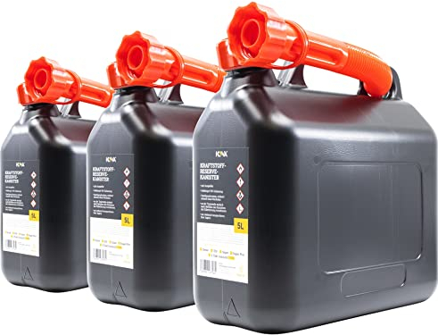 KOVA® 3x 5L Benzinkanister - Kraftstoffkanister mit UN-Zulassung - Praktische Reserve Kanister in Schwarz - Auswahl zwischen 5L, 10L und 20L - Ideal für Benzin, Diesel & Kraftstoff