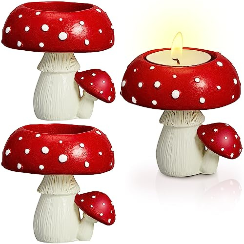 Tanlade Lot de 3 bougeoirs en forme de champignon pour centre de table - Support décoratif pour bougie chauffe-plat - Décoration de maison de ferme