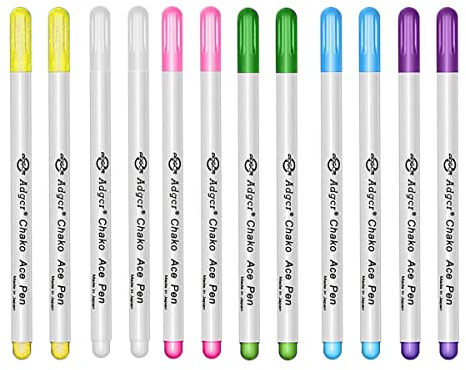 12 x Markierstifte Wasserlöslicher Stift Stoff Trickmarker Selbstlöschend Auswaschbar Schneiderstift 6 Farbe zum Quilten Lederhandwerk Schneiderei Nähen [Rot, Blau, Grün, Weiß, Gelb, Lila]