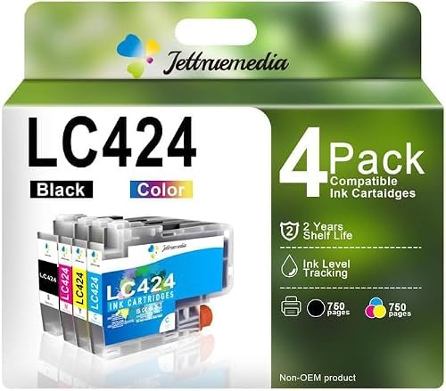 LC424 Druckerpatronen Kompatibel für Brother DCP-J1200W DCP-J1200WE | LC-424 LC 424 Patronen Kompatibel für Brother DCP J1200W J1200WE，750 Seiten pro Tintenpatronen, 4er-Pack