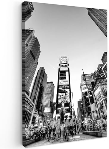 MuchoWow© Leinwand Bilder Groß 80x120 cm XXL Wanddeko Wohnzimmer Aesthetic Room Decor Deko Zimmer Wandbilder Modern Fotogeschenke Schwarzweiss - Weiss - Times Square New York - Bild Schwarz Weiß