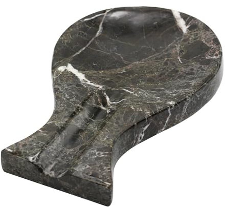 Marble Spoon Rest, Utensil Holder and Versatile Kitchen Counter Accessory with Adhesive Stickers for Secure Placement, 8L x 5.5W x 1H Inches, and Effortless Style and Functionality (BLACK)