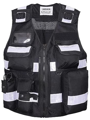 Pielini Sicherheitsweste Reflektierend Schwarz 200 + 2 Patch SECURITY | Verstellbar